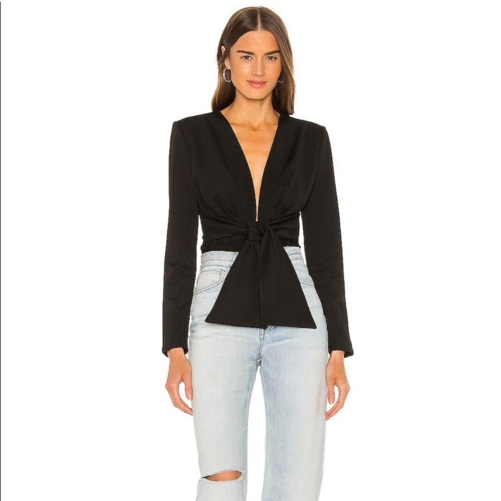 New BARDOT x Revolve Black Anya Tie-Front Bodysuit Sz S